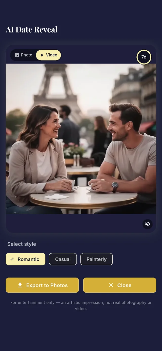 AI Date reveal screen