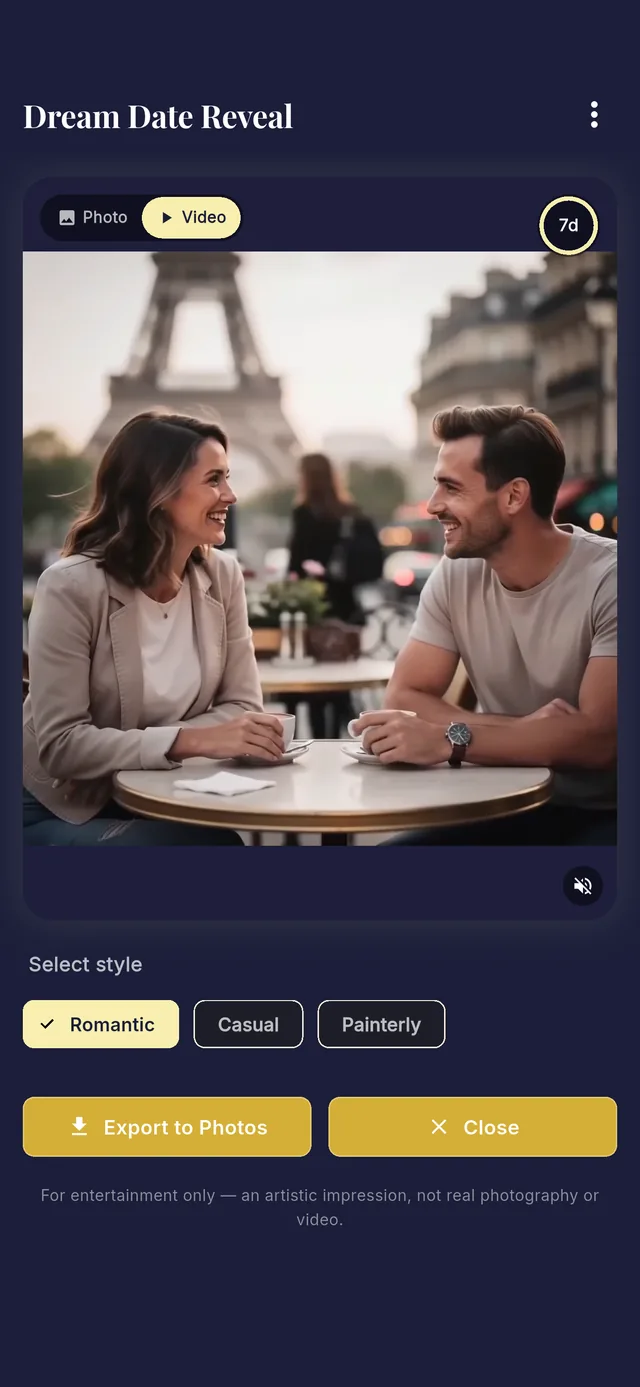 Dream Date reveal screen